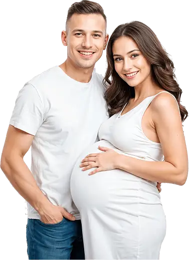 Expecting couple smiling together during pregnancy