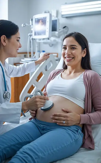Pregnancy ultrasound scan during an antenatal check-up